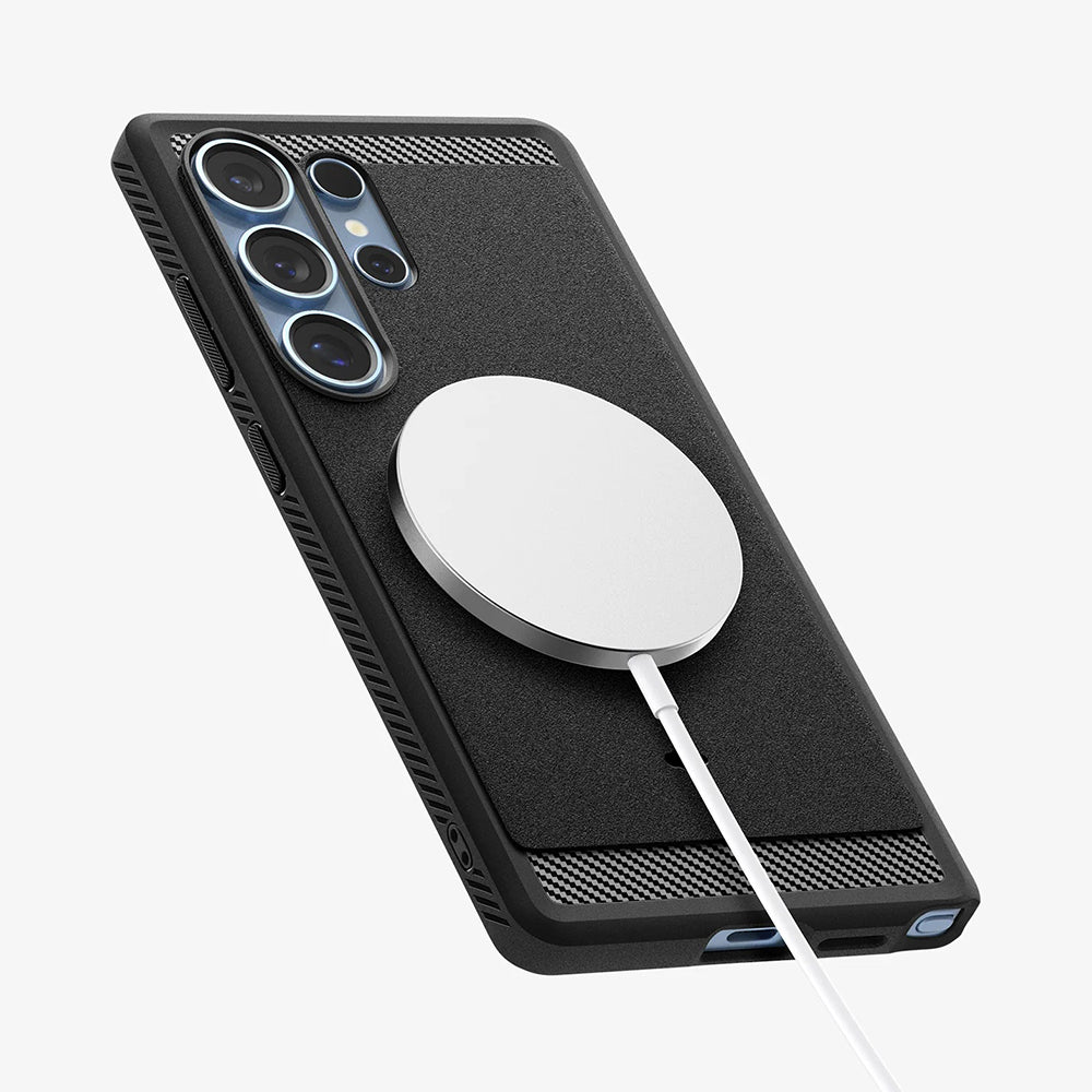 Ovitek MagSafe za Samsung Galaxy S25 Ultra S938, Spigen, Rugged Armor, Mat Črn ACS08951