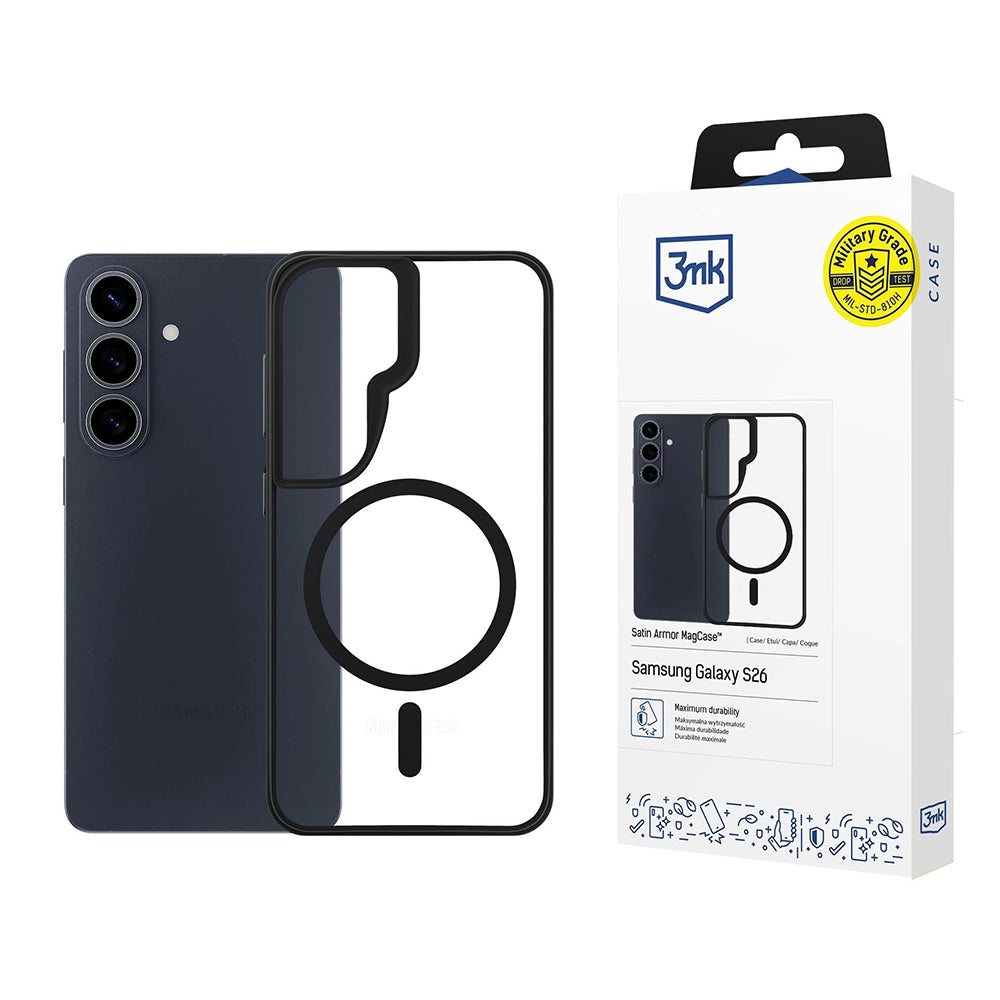 Ovitek MagSafe za Samsung Galaxy S26 Plus, 3MK, Satin Armor, Prozoren