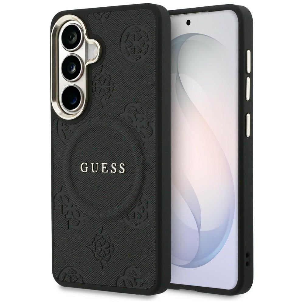 Ovitek MagSafe za Samsung Galaxy S26 Plus S947, GUESS, Saffiano Peony Embossed Ring, črn