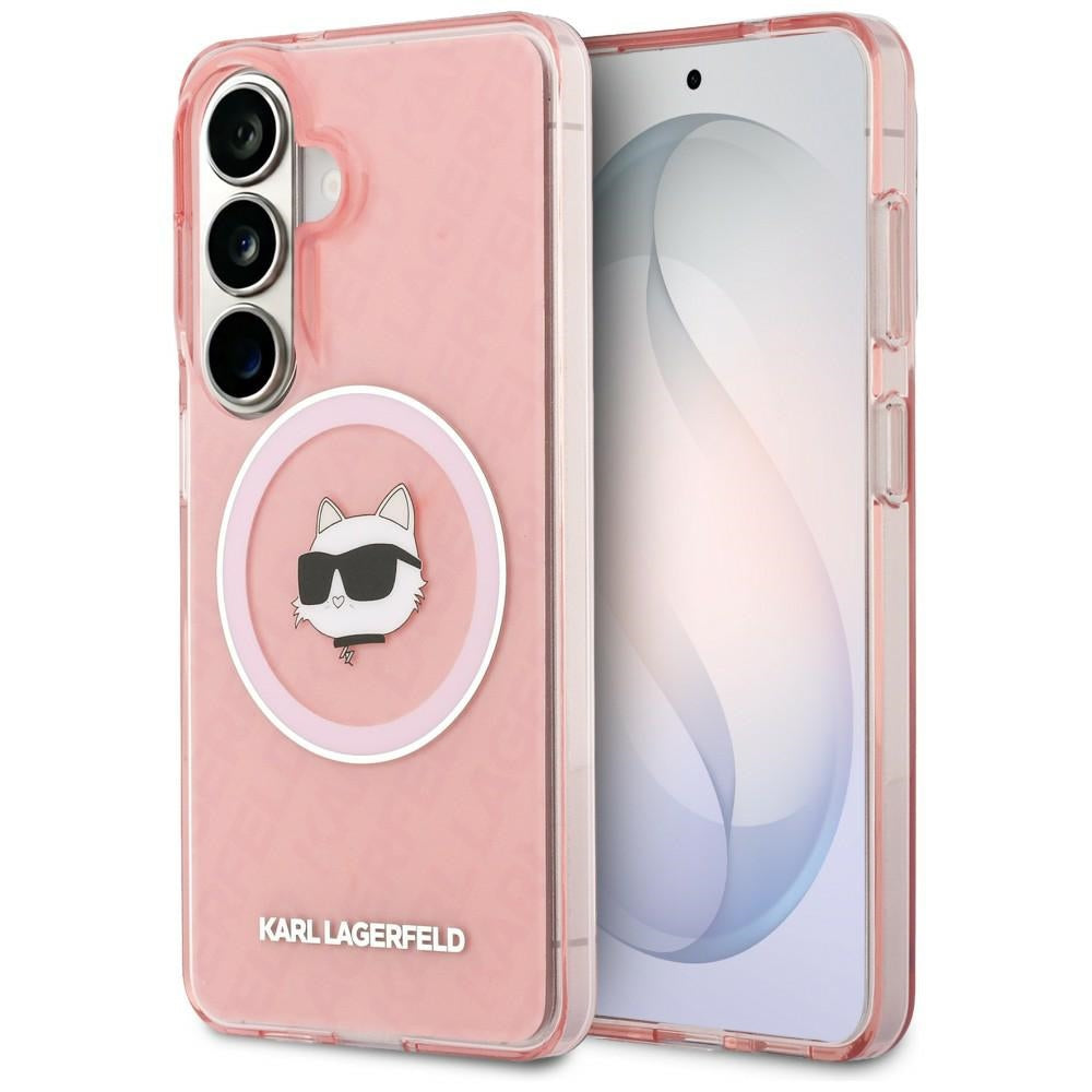 Ovitek MagSafe za Samsung Galaxy S26 Plus S947, Karl Lagerfeld, IML Choupette Head on KL Repeated Logo, Roza