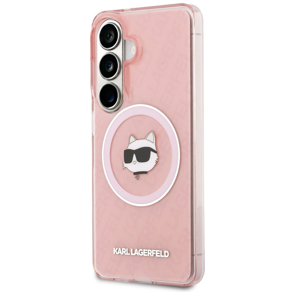 Ovitek MagSafe za Samsung Galaxy S26 Plus S947, Karl Lagerfeld, IML Choupette Head on KL Repeated Logo, Roza
