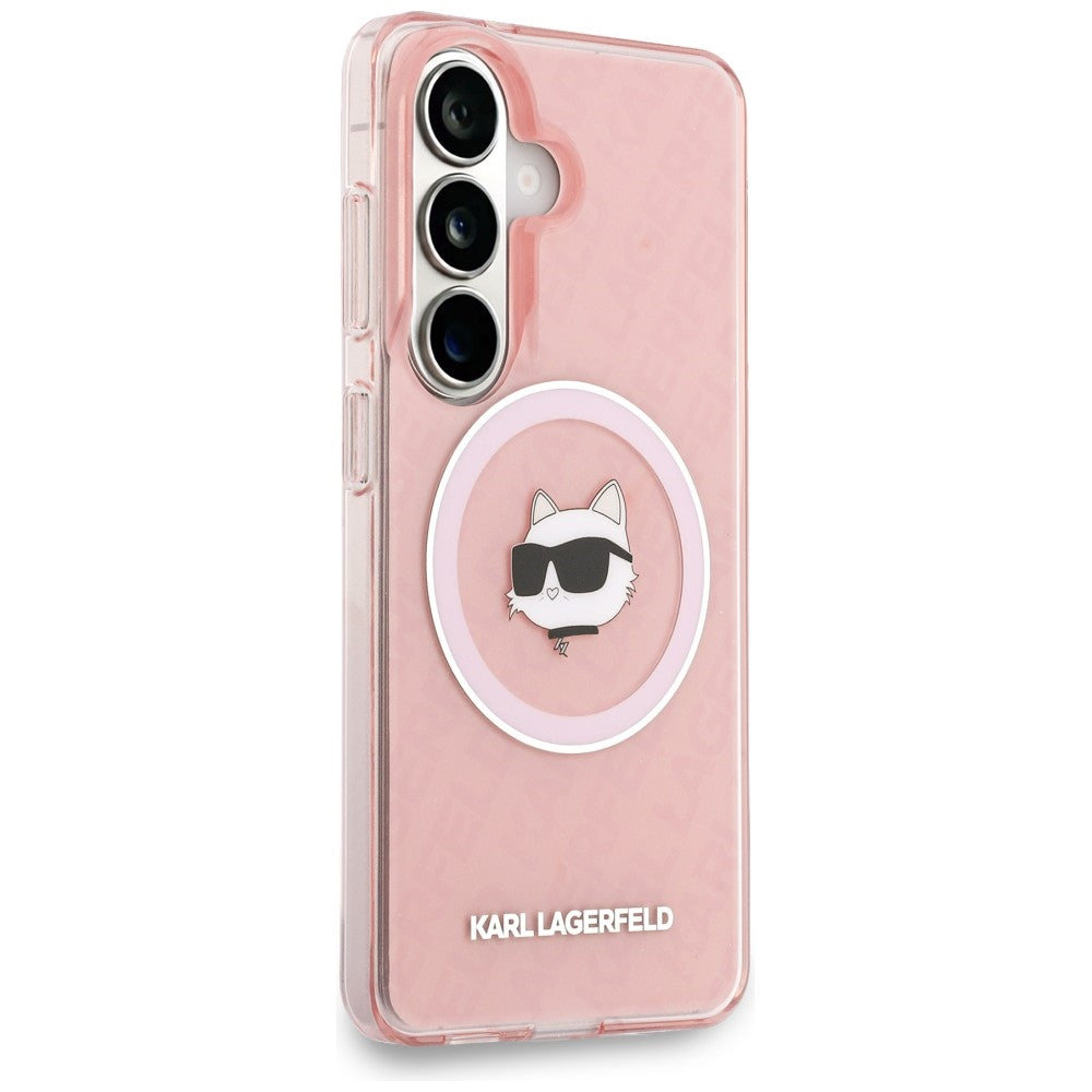 Ovitek MagSafe za Samsung Galaxy S26 Plus S947, Karl Lagerfeld, IML Choupette Head on KL Repeated Logo, Roza