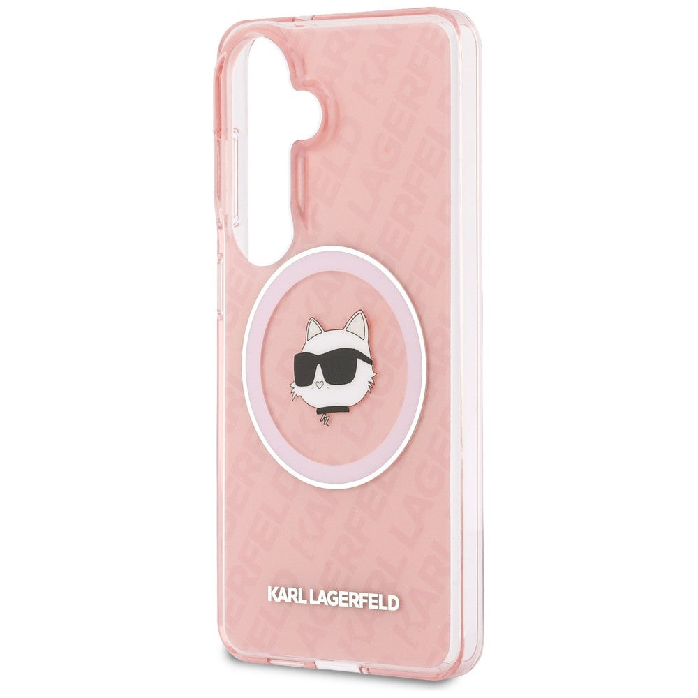 Ovitek MagSafe za Samsung Galaxy S26 Plus S947, Karl Lagerfeld, IML Choupette Head on KL Repeated Logo, Roza