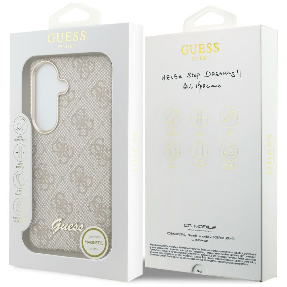 Ovitek MagSafe za Samsung Galaxy S26 S942, Guess, 4G Script Logo, Roza