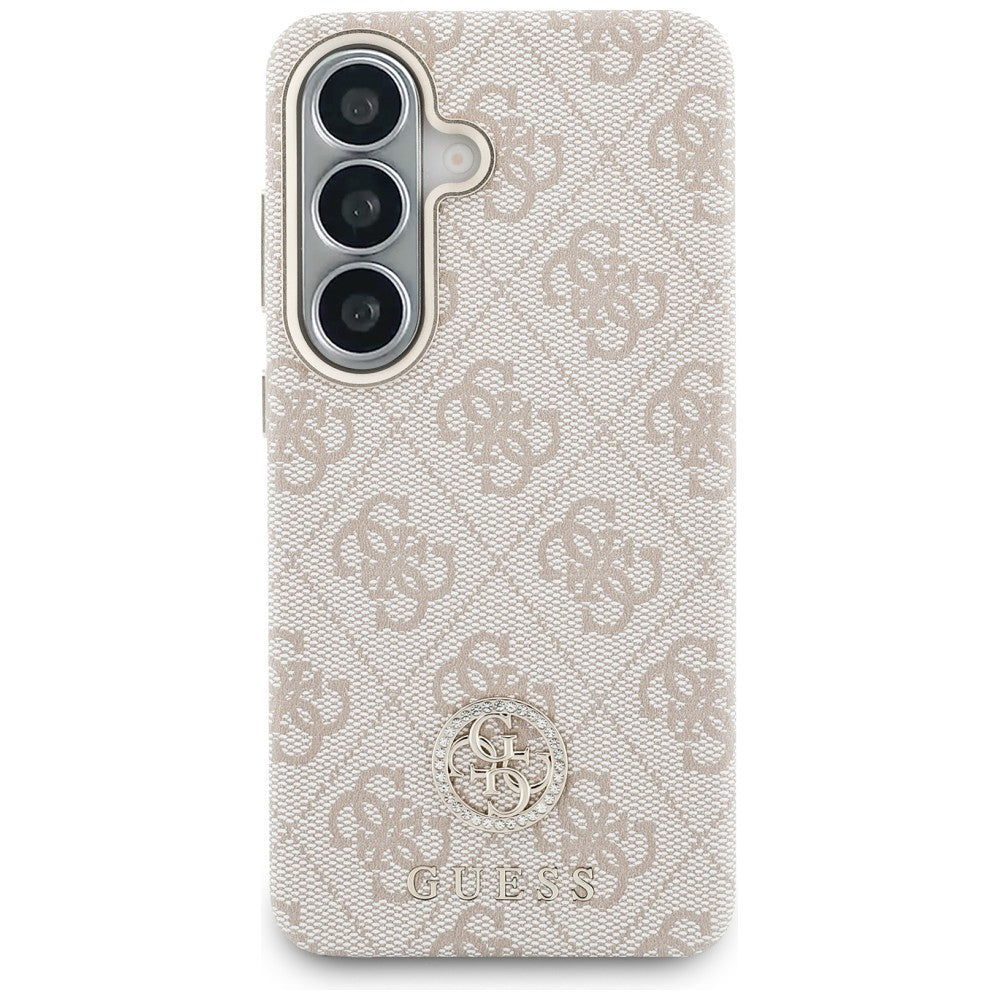 Ovitek MagSafe za Samsung Galaxy S26 S942, Guess, Rhinestone Round Logo, Roza