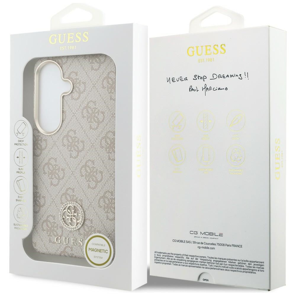 Ovitek MagSafe za Samsung Galaxy S26 S942, Guess, Rhinestone Round Logo, Roza