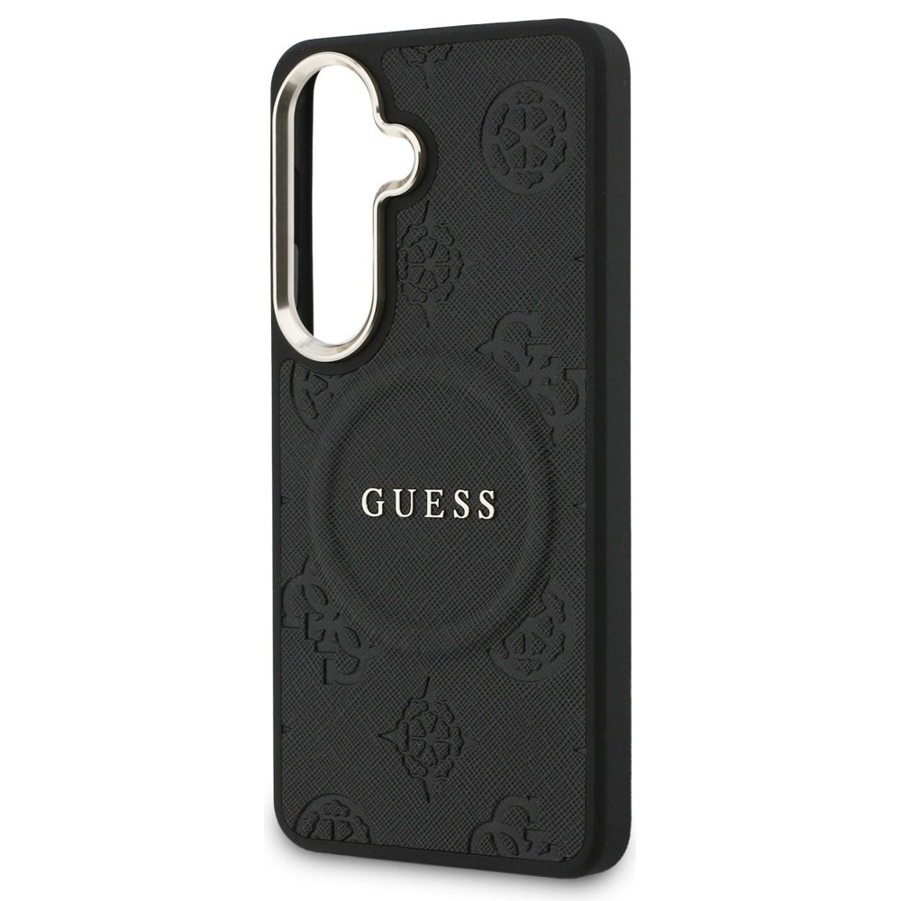 Ovitek MagSafe za Samsung Galaxy S26 S942, Guess, Saffiano Peony Embossed Ring, črn