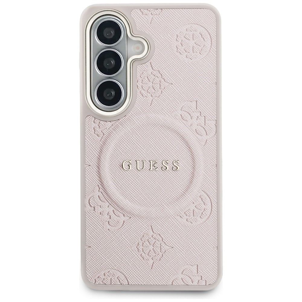 Ovitek MagSafe za Samsung Galaxy S26 S942, Guess, Saffiano Peony Embossed Ring, Roza