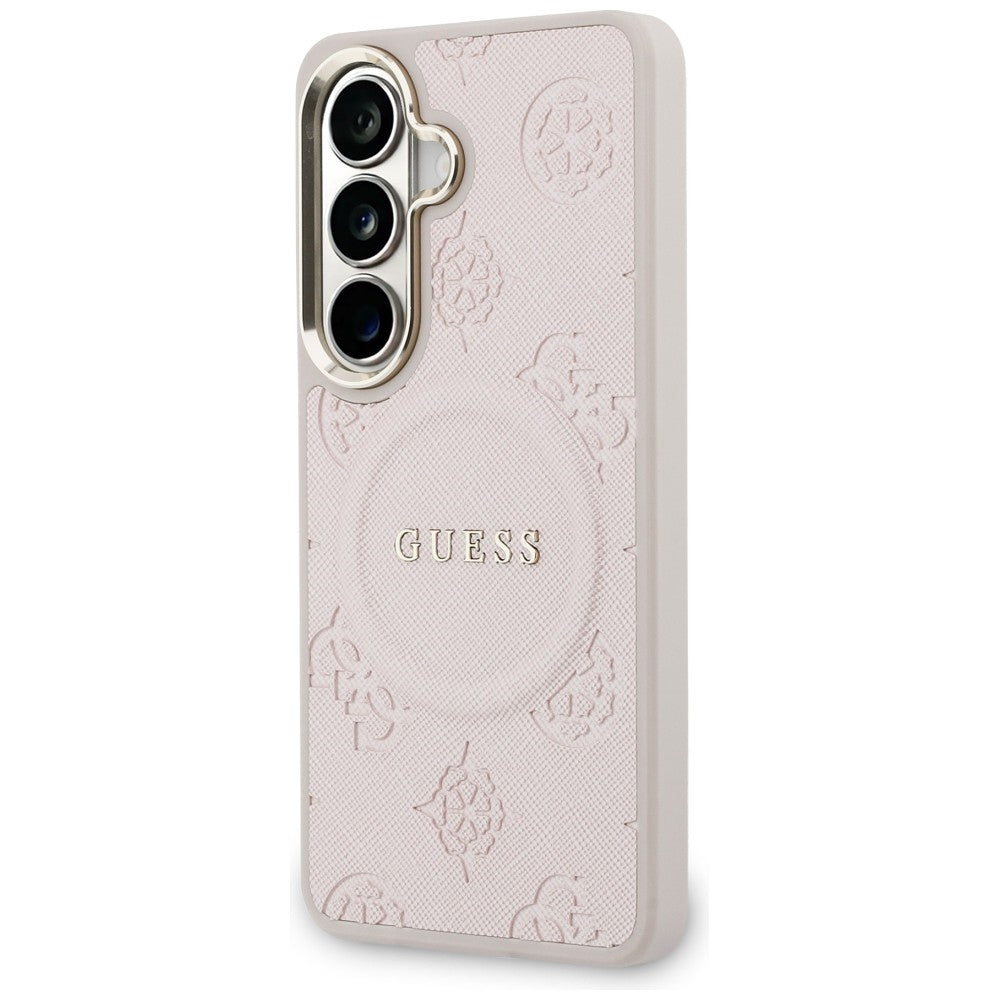 Ovitek MagSafe za Samsung Galaxy S26 S942, Guess, Saffiano Peony Embossed Ring, Roza