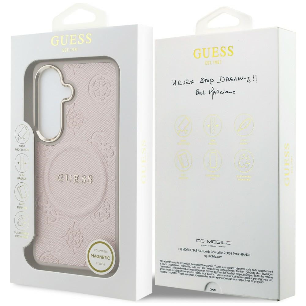Ovitek MagSafe za Samsung Galaxy S26 S942, Guess, Saffiano Peony Embossed Ring, Roza