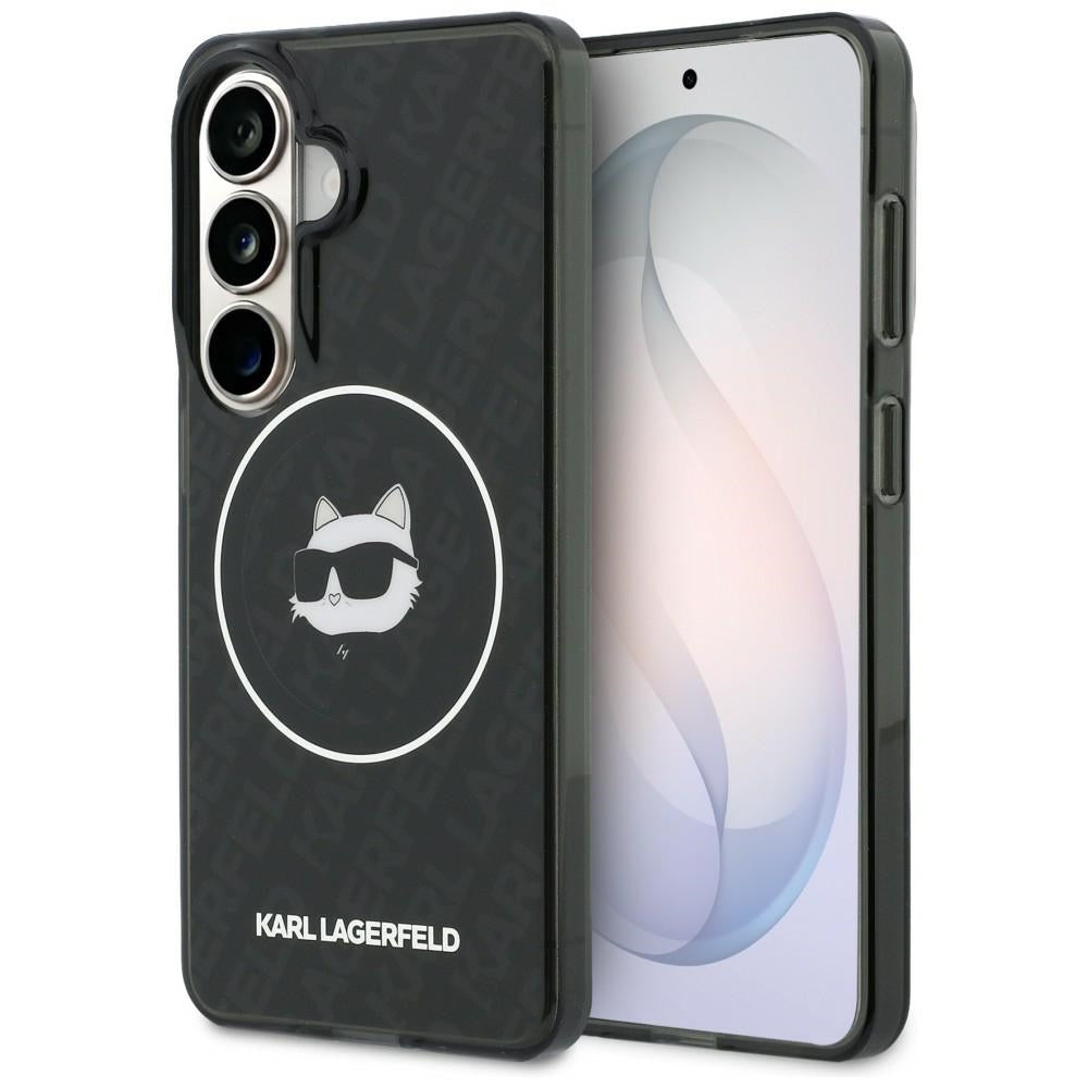 Ovitek MagSafe za Samsung Galaxy S26 S942, Karl Lagerfeld, IML Choupette Head on KL Repeated Logo, Črna