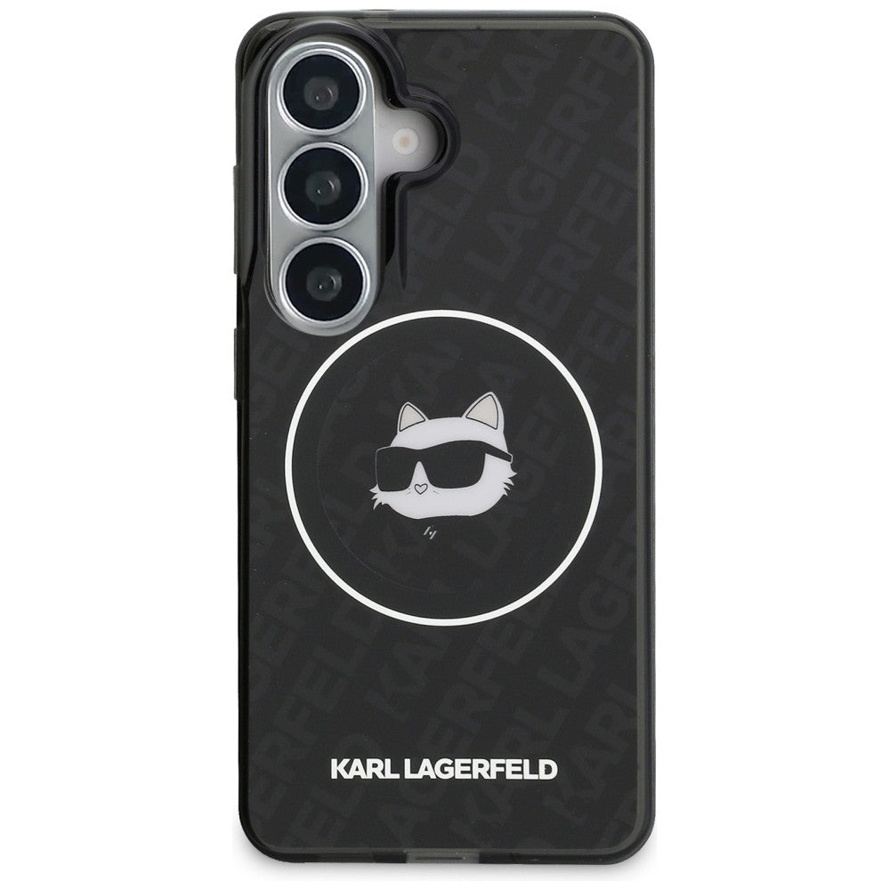 Ovitek MagSafe za Samsung Galaxy S26 S942, Karl Lagerfeld, IML Choupette Head on KL Repeated Logo, Črna