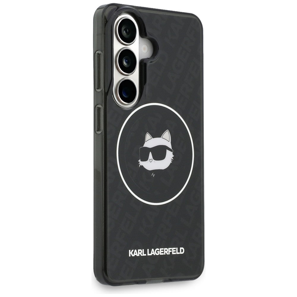 Ovitek MagSafe za Samsung Galaxy S26 S942, Karl Lagerfeld, IML Choupette Head on KL Repeated Logo, Črna