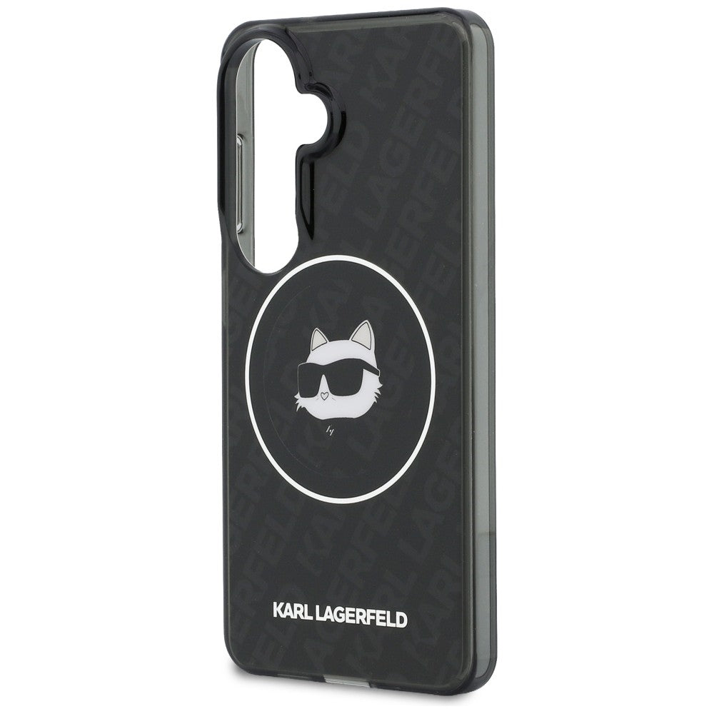 Ovitek MagSafe za Samsung Galaxy S26 S942, Karl Lagerfeld, IML Choupette Head on KL Repeated Logo, Črna