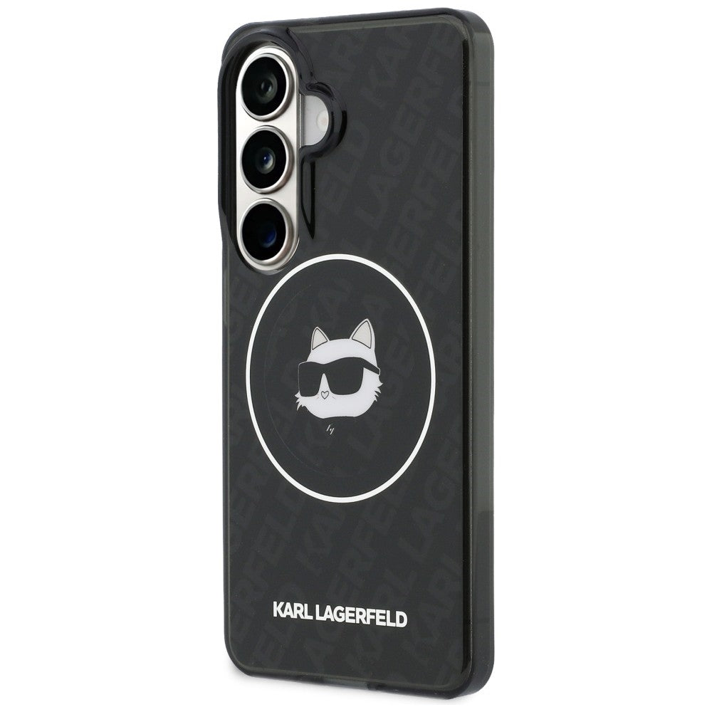 Ovitek MagSafe za Samsung Galaxy S26 S942, Karl Lagerfeld, IML Choupette Head on KL Repeated Logo, Črna