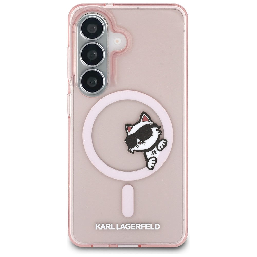 Ovitek MagSafe za Samsung Galaxy S26 S942, Karl Lagerfeld, IML Choupette Peekaboo Logo, Roza