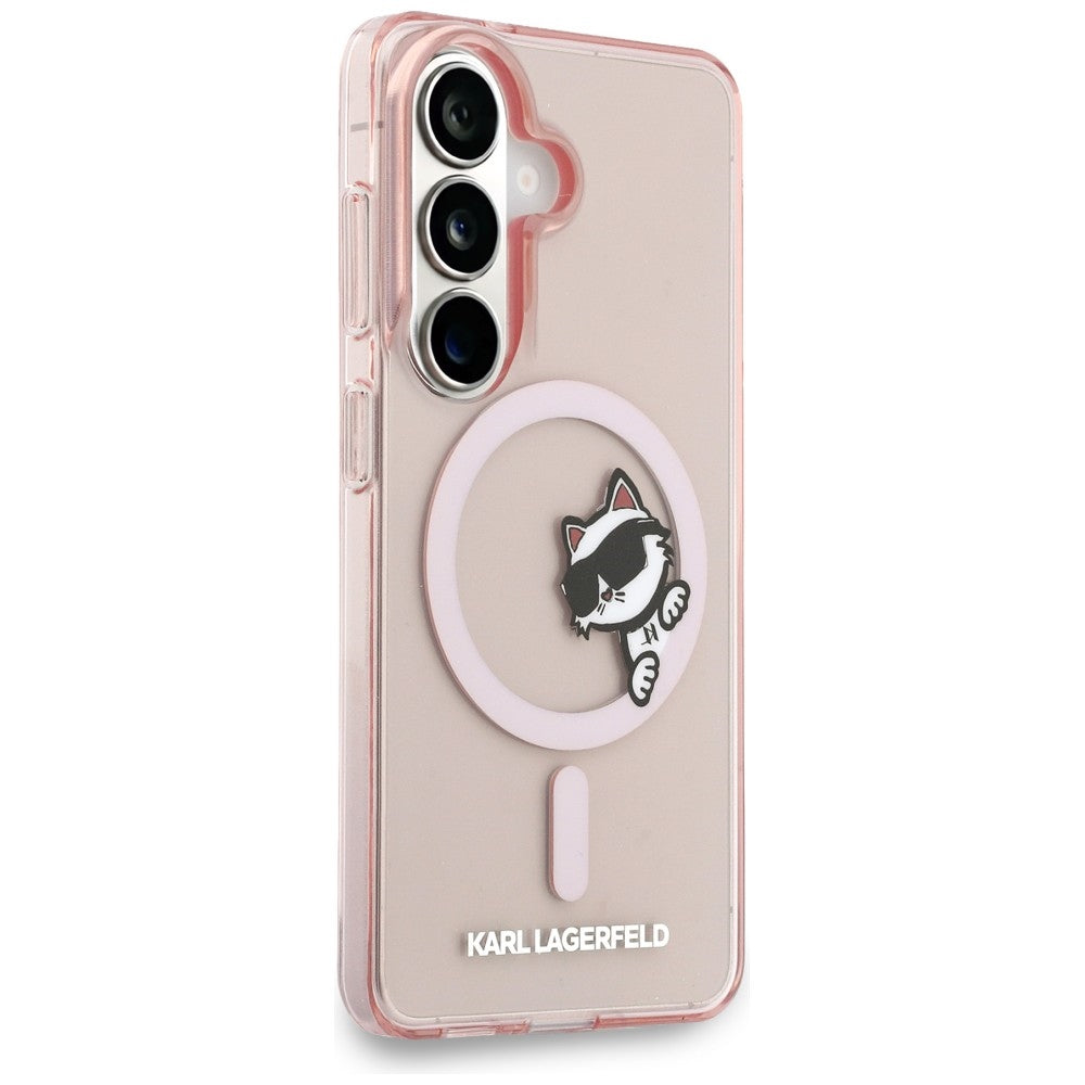Ovitek MagSafe za Samsung Galaxy S26 S942, Karl Lagerfeld, IML Choupette Peekaboo Logo, Roza
