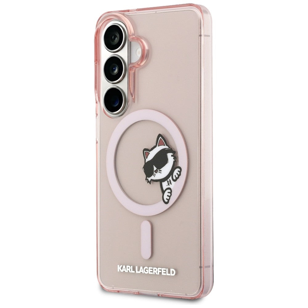 Ovitek MagSafe za Samsung Galaxy S26 S942, Karl Lagerfeld, IML Choupette Peekaboo Logo, Roza