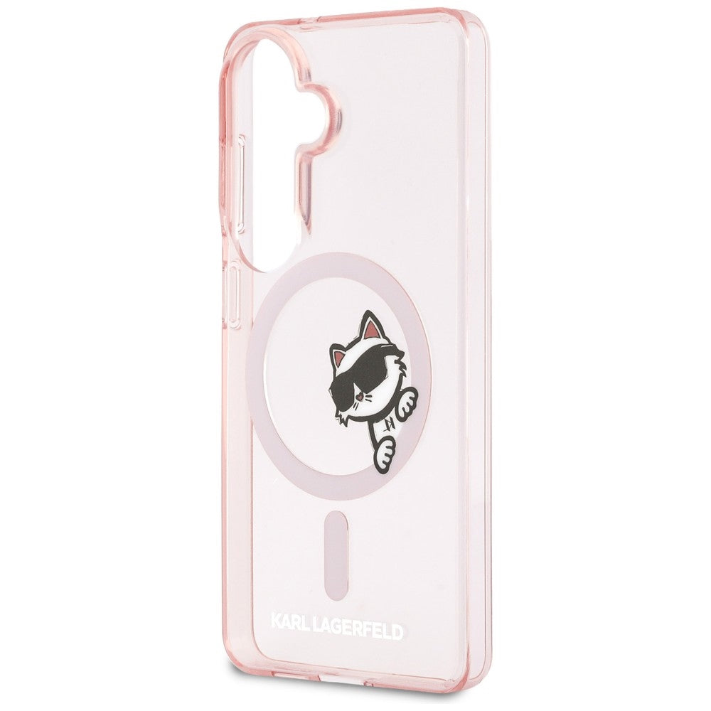 Ovitek MagSafe za Samsung Galaxy S26 S942, Karl Lagerfeld, IML Choupette Peekaboo Logo, Roza