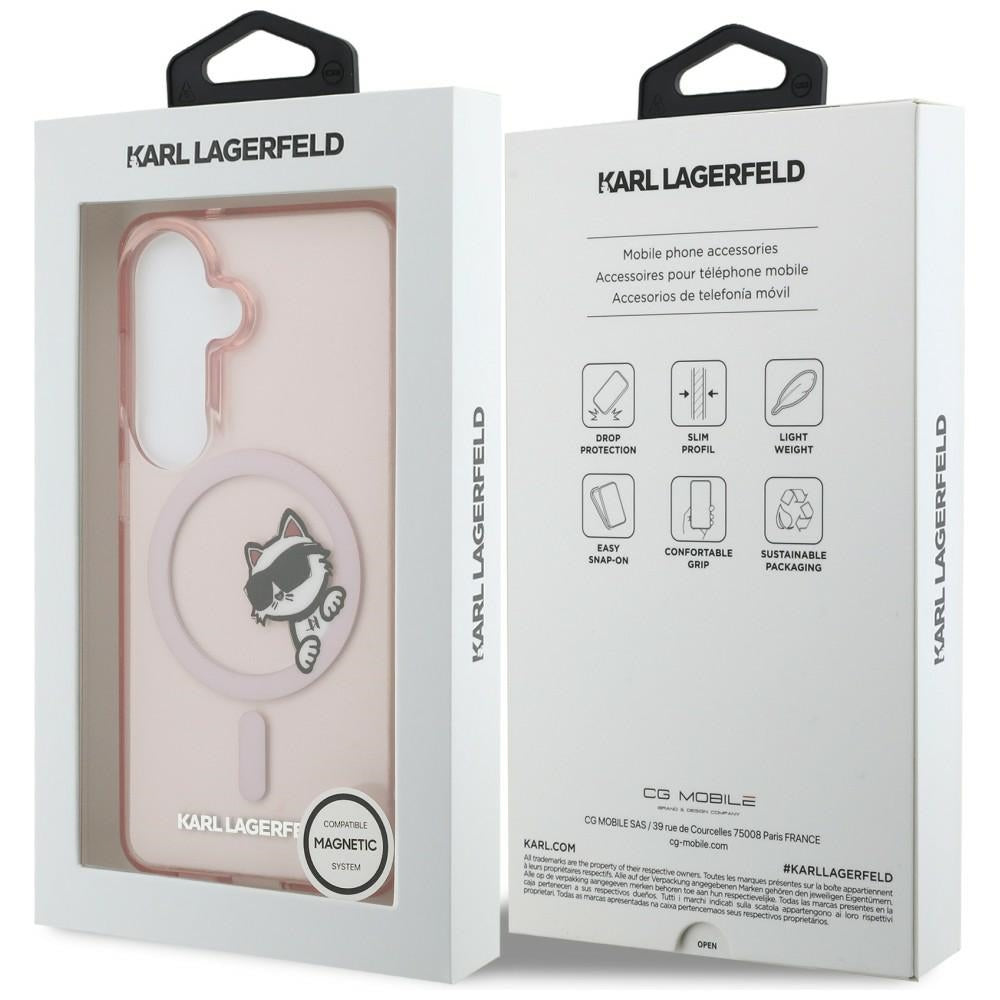 Ovitek MagSafe za Samsung Galaxy S26 S942, Karl Lagerfeld, IML Choupette Peekaboo Logo, Roza