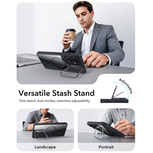 Ovitek MagSafe za Samsung Galaxy S26 Ultra, ESR, Classic Hybrid Kickstand, Prozorno črn