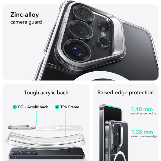 Ovitek MagSafe za Samsung Galaxy S26 Ultra, ESR, Classic Hybrid Kickstand, Prozoren