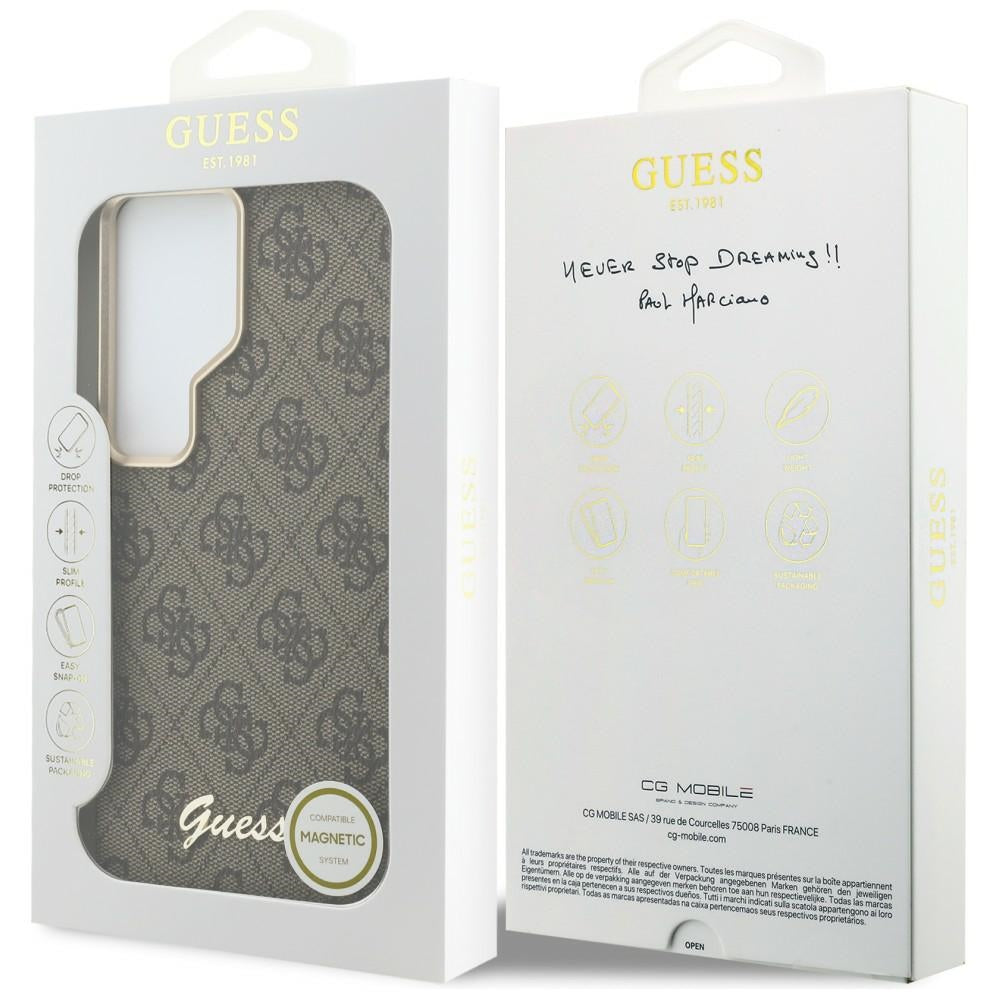 Ovitek MagSafe za Samsung Galaxy S26 Ultra S948, Guess, 4G Script Logo, rjava