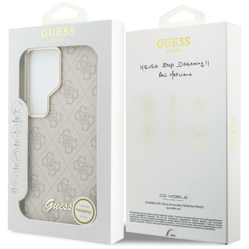 Ovitek MagSafe za Samsung Galaxy S26 Ultra S948, Guess, 4G Script Logo, Roza