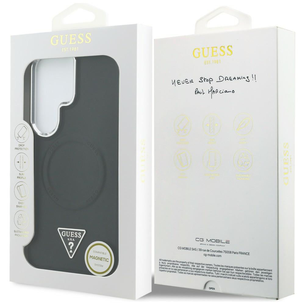 Ovitek MagSafe za Samsung Galaxy S26 Ultra S948, Guess, Embossed Ring Triangle Logo, Črn