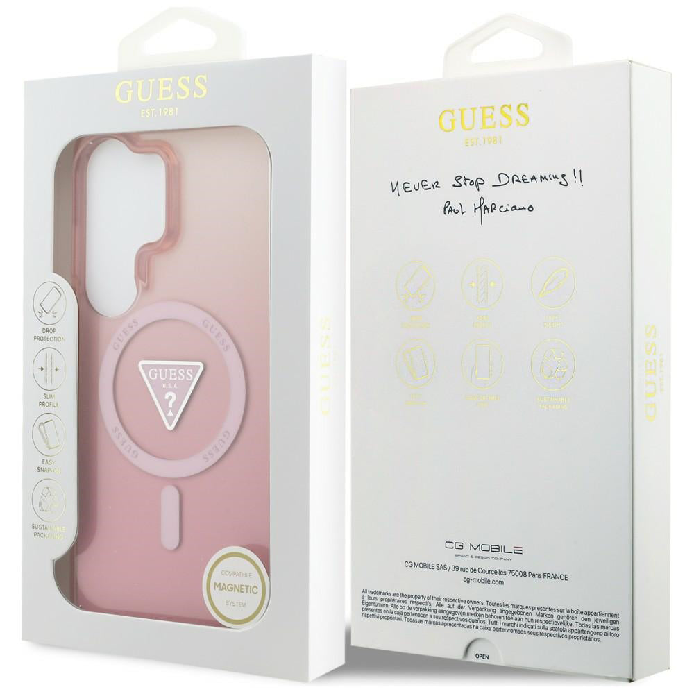 Ovitek MagSafe za Samsung Galaxy S26 Ultra S948, Guess, IML Gradient Triangle Logo, Roza