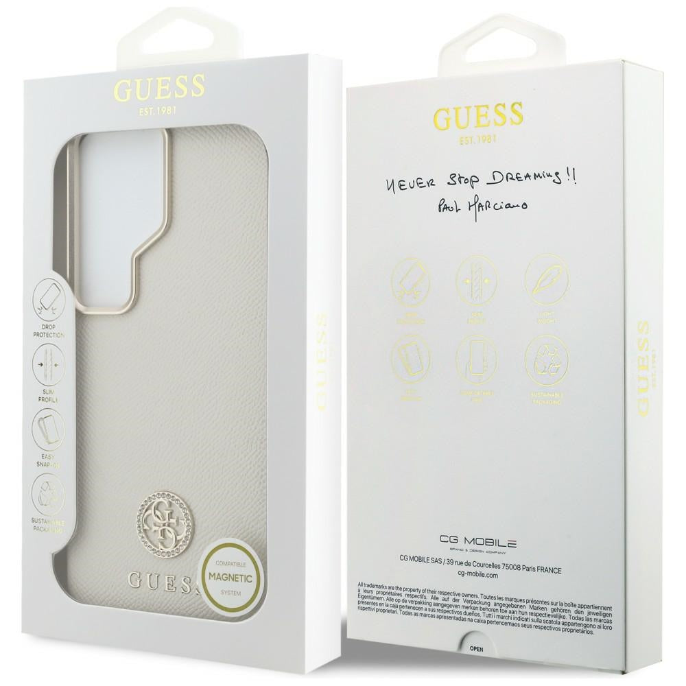 Ovitek MagSafe za Samsung Galaxy S26 Ultra S948, Guess, Rhinestone Round Logo, Bež