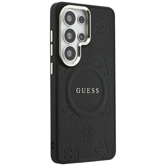 Ovitek MagSafe za Samsung Galaxy S26 Ultra S948, GUESS, Saffiano Peony Embossed Ring, črn
