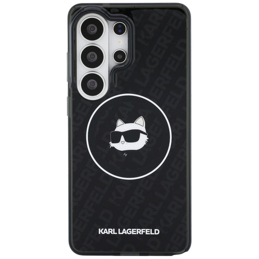 Ovitek MagSafe za Samsung Galaxy S26 Ultra S948, Karl Lagerfeld, IML Choupette Head on KL Repeated Logo, črn