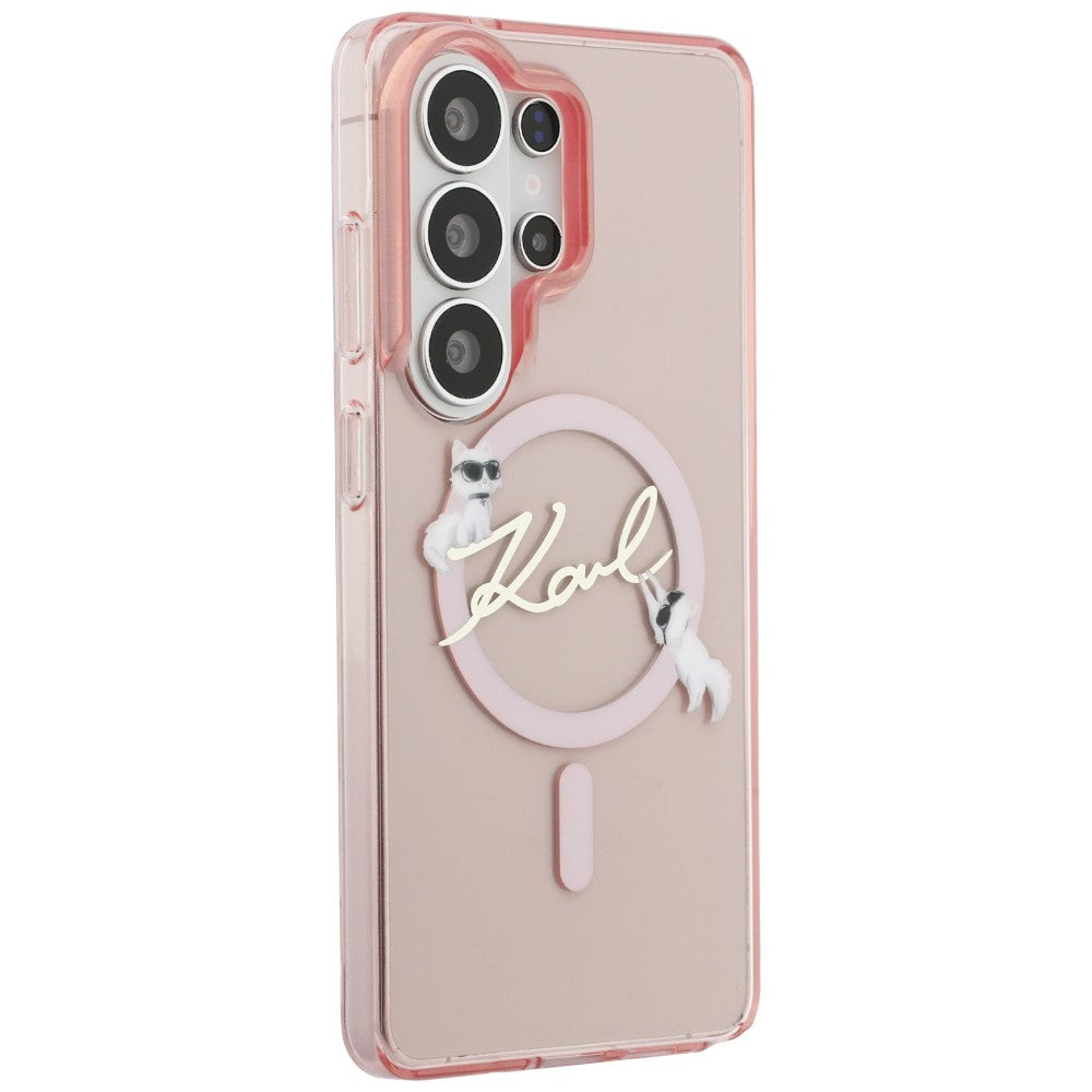 MagSafe ovitek za Samsung Galaxy S26 Ultra S948, Karl Lagerfeld, IML Choupette Karl Script Logo, Roza