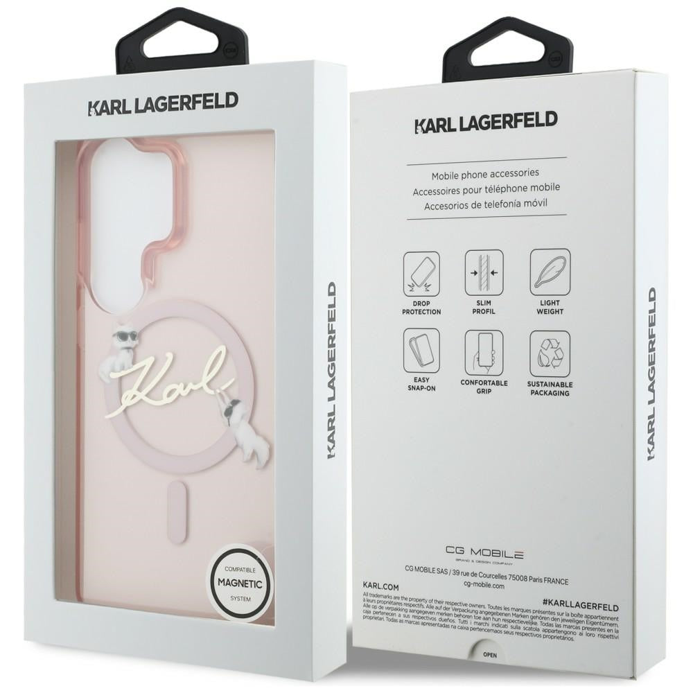 MagSafe ovitek za Samsung Galaxy S26 Ultra S948, Karl Lagerfeld, IML Choupette Karl Script Logo, Roza