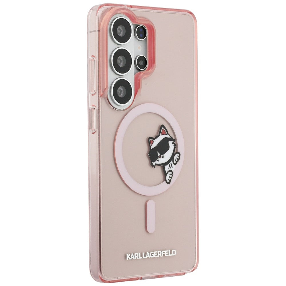 Ovitek MagSafe za Samsung Galaxy S26 Ultra S948, Karl Lagerfeld, IML Choupette Peekaboo Logo, Roza