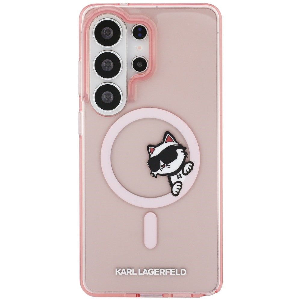 Ovitek MagSafe za Samsung Galaxy S26 Ultra S948, Karl Lagerfeld, IML Choupette Peekaboo Logo, Roza