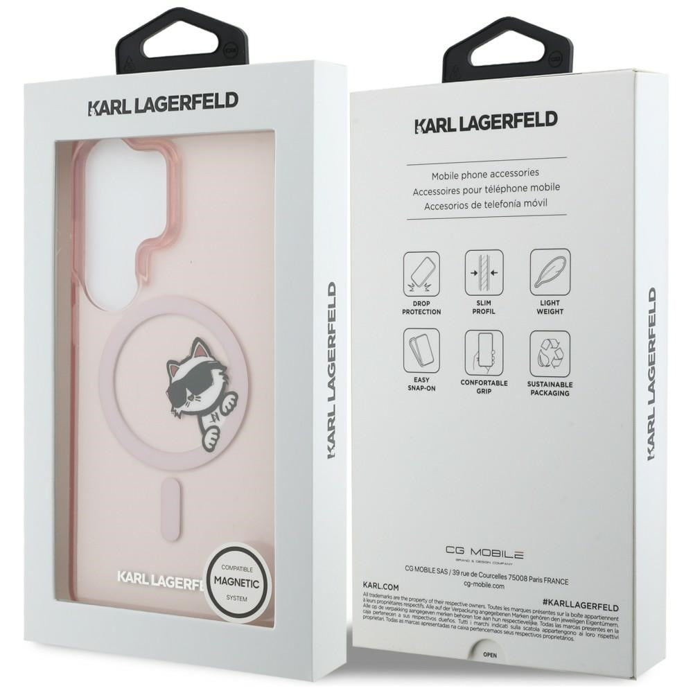Ovitek MagSafe za Samsung Galaxy S26 Ultra S948, Karl Lagerfeld, IML Choupette Peekaboo Logo, Roza
