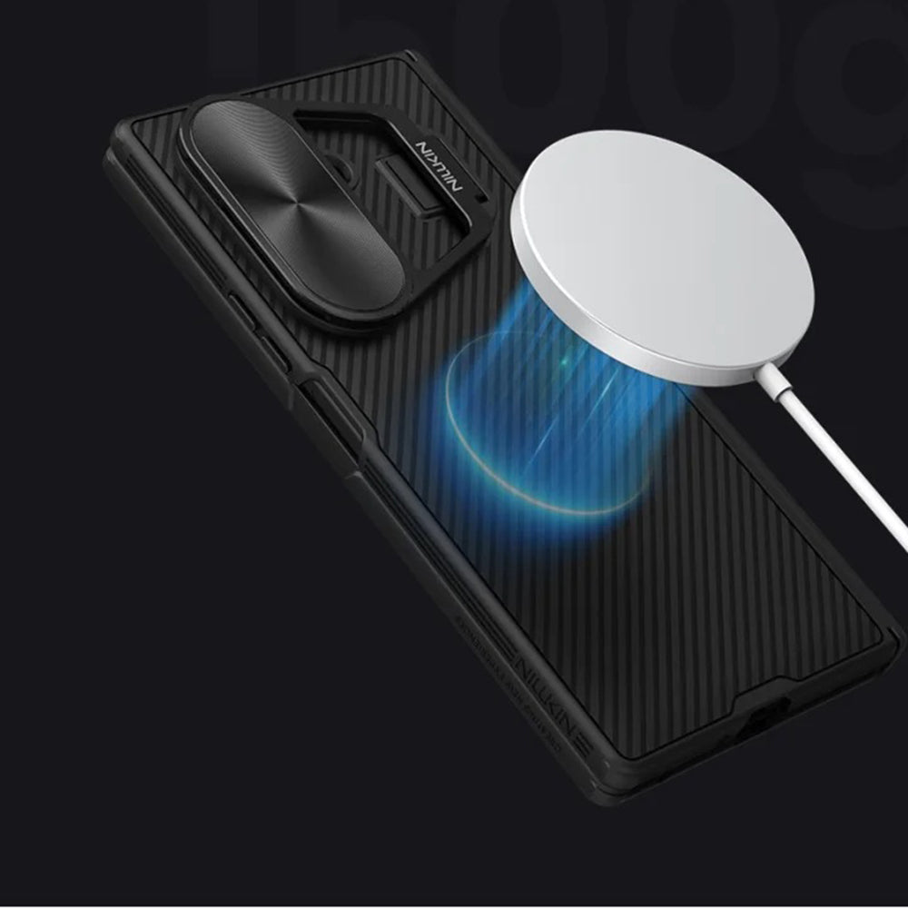MagSafe ovitek za Samsung Galaxy Z Fold7 F966, Nillkin, CamShield Prop z metalnim pokrovom leče, črn