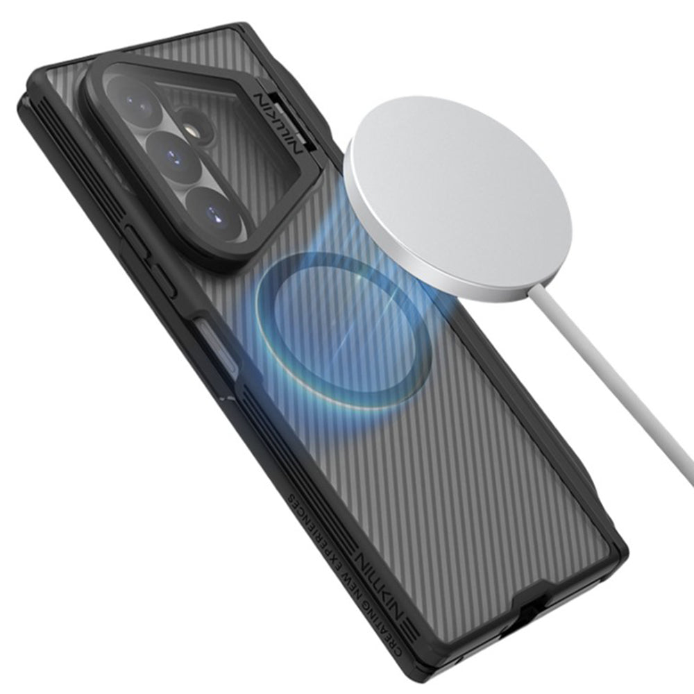 MagSafe ovitek za Samsung Galaxy Z Fold8 Ultra F976, Nillkin, CamShield Pro s prozornim pokrovom leče in držalom za S-Pen, črno prozoren