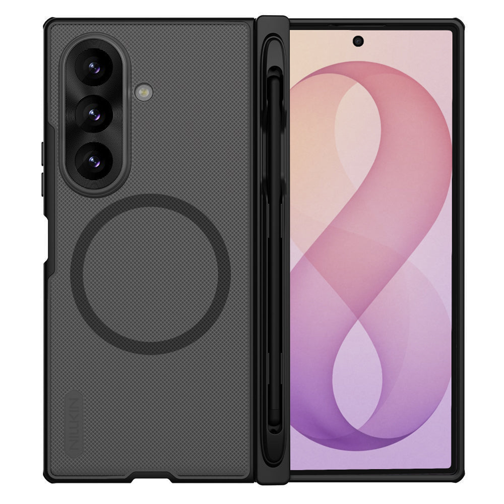 MagSafe ovitek za Samsung Galaxy Z Fold8 Ultra F976, Nillkin, Super Frosted Shield s držalom za pero, Črno prozoren