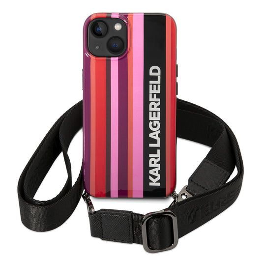 Ovitek za Apple iPhone 14, Karl Lagerfeld, Color Stripes with Strap, Roza
