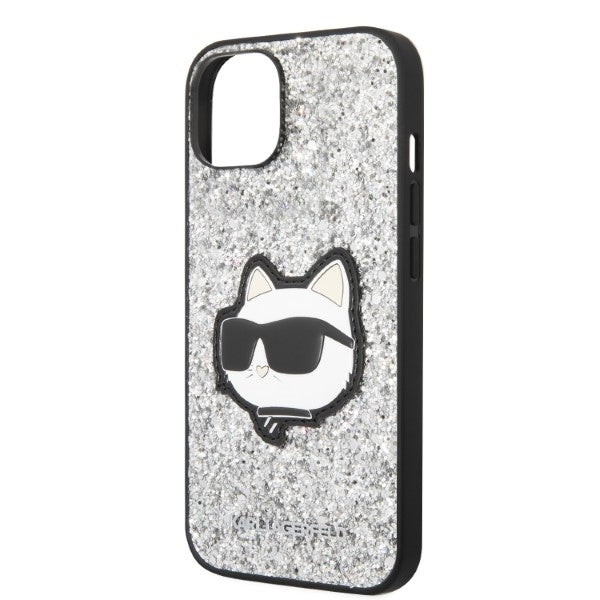 Ovitek za Apple iPhone 14, Karl Lagerfeld, Glitter Choupette Patch, Srebrn.
