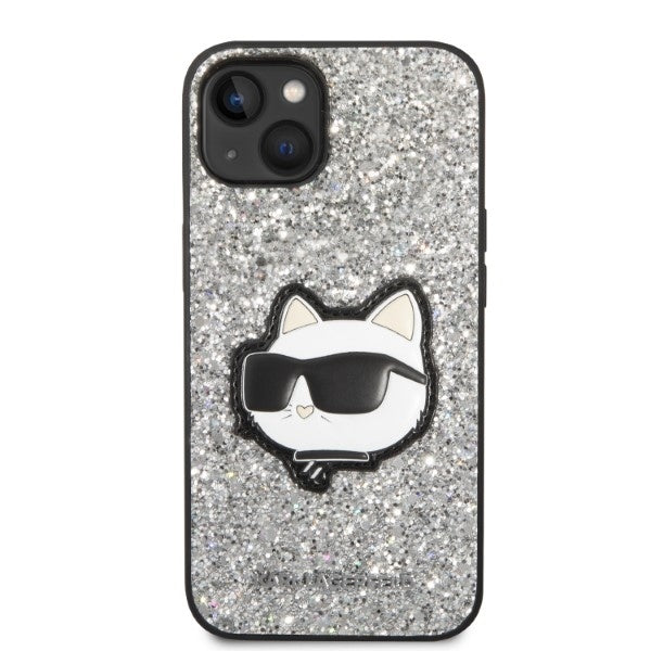 Ovitek za Apple iPhone 14, Karl Lagerfeld, Glitter Choupette Patch, Srebrn.