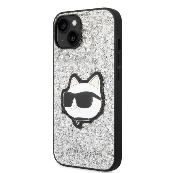 Ovitek za Apple iPhone 14, Karl Lagerfeld, Glitter Choupette Patch, Srebrn.