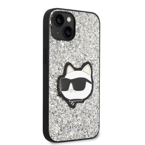 Ovitek za Apple iPhone 14, Karl Lagerfeld, Glitter Choupette Patch, Srebrn.