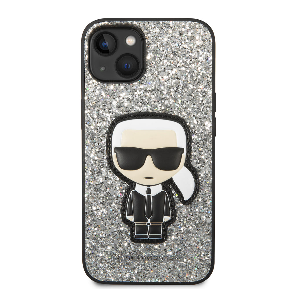 Ovitek za Apple iPhone 14, Karl Lagerfeld, Glitter Flakes Ikonik Karl, Srebrn.