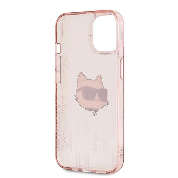 Ovitek za Apple iPhone 14, Karl Lagerfeld, IML Luxury Monogram Choupette's Head, Roza