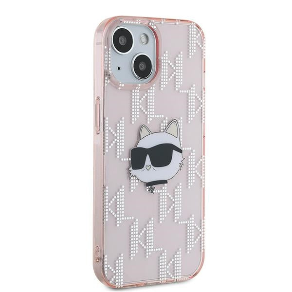 Ovitek za Apple iPhone 14, Karl Lagerfeld, IML Luxury Monogram Choupette's Head, Roza