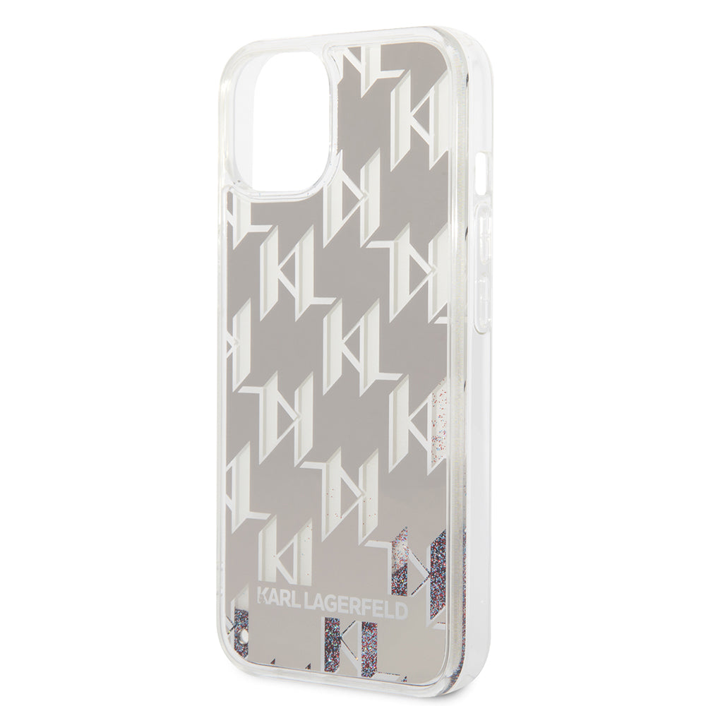 Ovitek za Apple iPhone 14, Karl Lagerfeld, Liquid Glitter Monogram, Srebrn.